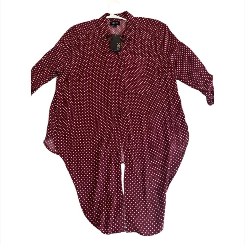 VIXBE‎ Women's Polka Dot Button-Down Blouse – New with Tags Size XL  Burgundy